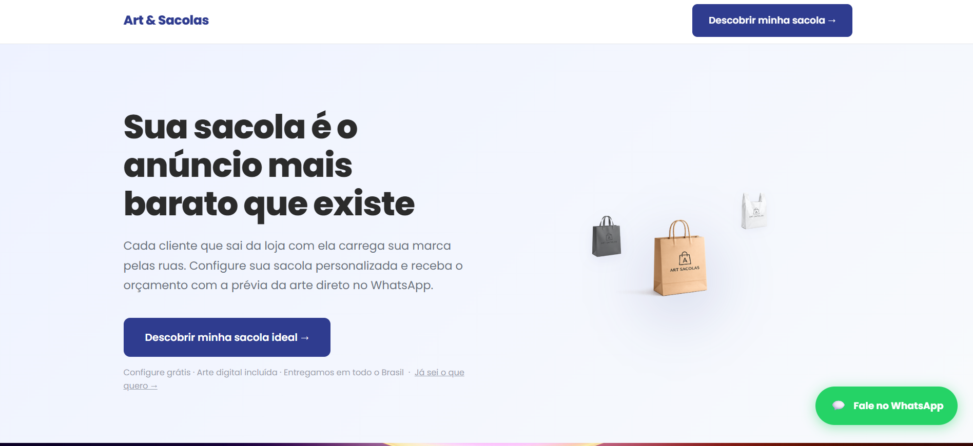 Art Sacolas — página inicial do site: 'Sua sacola é o anúncio mais barato que existe'
