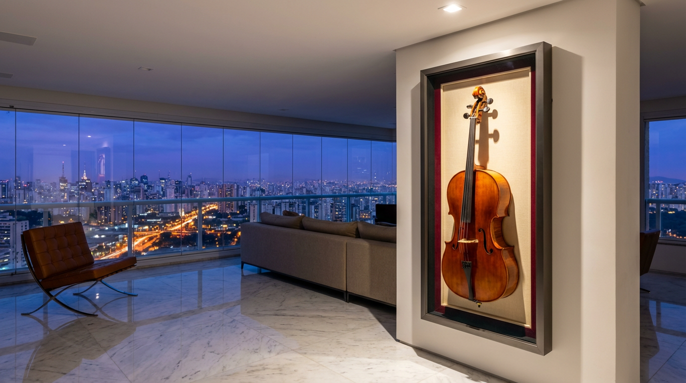 Violino emoldurado em apartamento de luxo